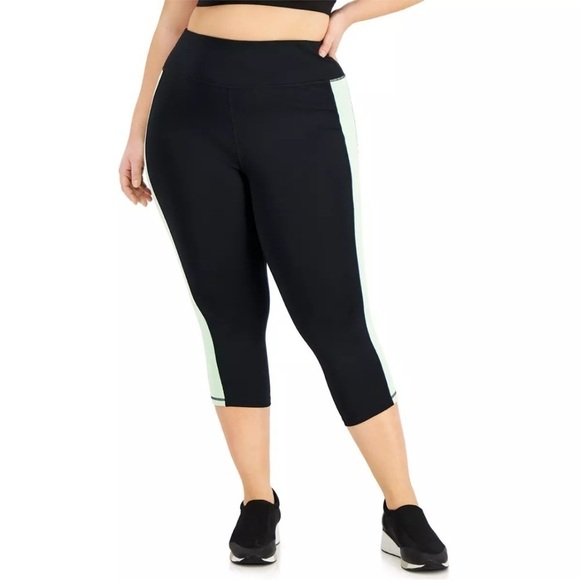 Ideology Womens Plus Size Colorblock Cropped Leggings-Womens 2X-Noir green ash - Picture 2 of 10
